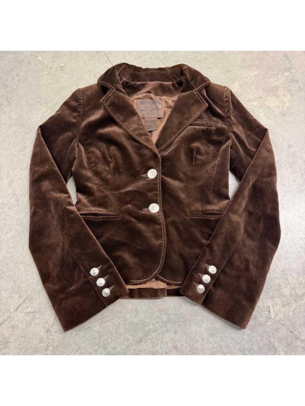 True Religion Womens Brown Velvet Blazer With Embroidered Back Size S